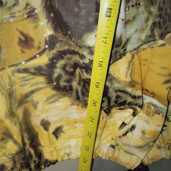 Vintage Yellow Rhinestone Cat Jacket Women's XL Denim w Drawstring Waist Unique - Picture 7 of 12